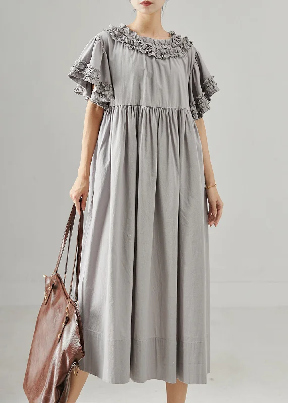 casual slip dressHandmade Grey Ruffled Cotton Dresses Summer