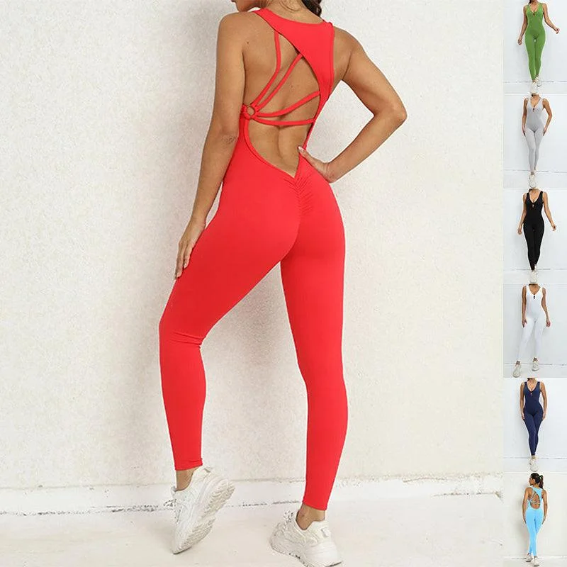 Unbeatable Prices Yoga Jumpsuit V-shaped Back Design Sleeveless Fitness Running Sportswear Stretch Tights Pants For Womens Clothing