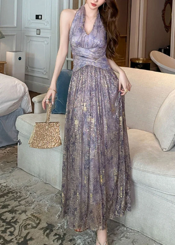 Best Deals cocktail dressSlim Fit Purple Halter Print Cold Shoulder Maxi Dresses Summer Best Deals cocktail dressSlim Fit Purple Halter Print Cold Shoulder Maxi Dresses Summer