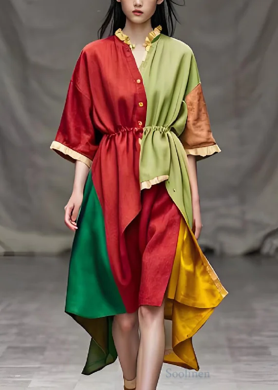 Markdown Madness structured dressItalian Colorblock Ruffled Patchwork Low High Design Cotton Dresses Summer Markdown Madness structured dressItalian Colorblock Ruffled Patchwork Low High Design Cotton Dresses Summer
