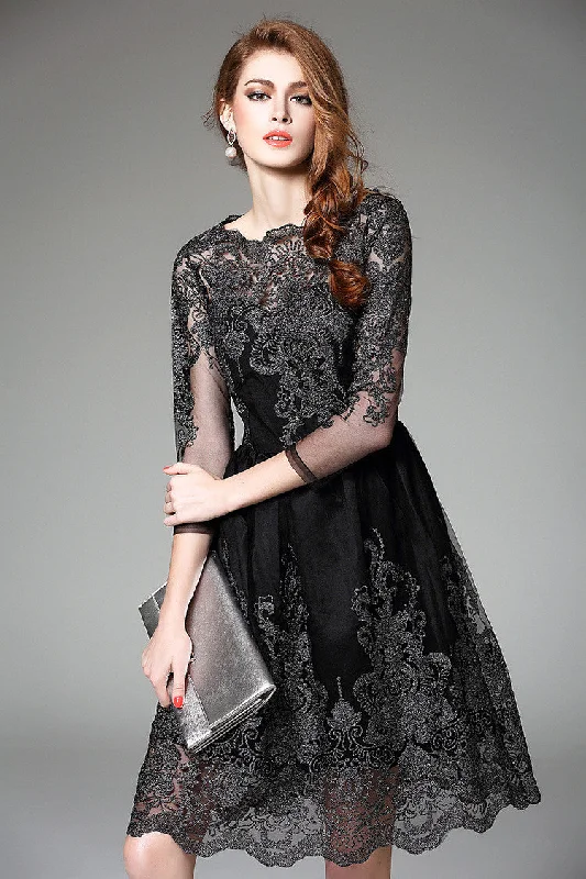 casual midi dress3/4 Sleeve Lace Dress