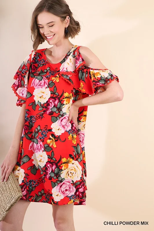 ruffle dressCold Shoulder Floral Dress