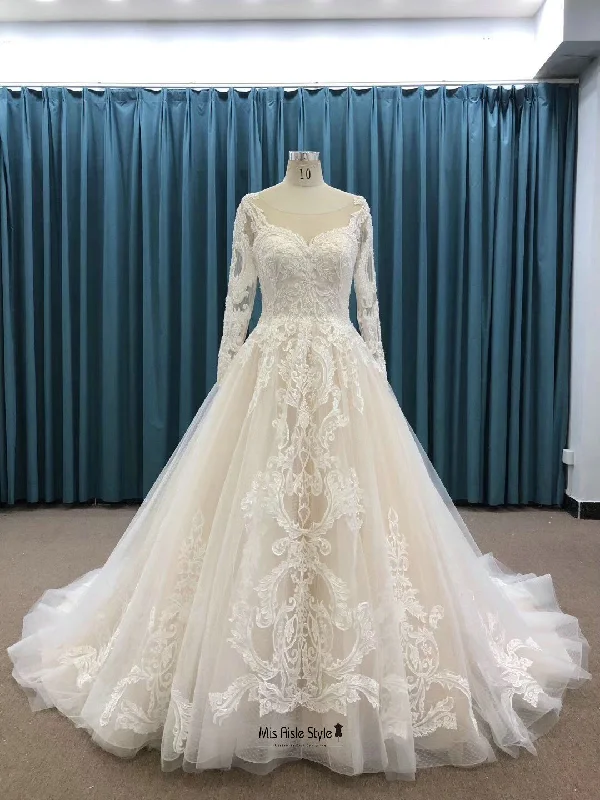 Online Specials satin dressModest Long Sleeves Lace Wedding Dress