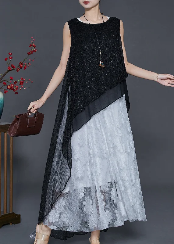 Don't Wait winter dressChic Black Asymmetrical Layered Tulle Holiday Dress Summer