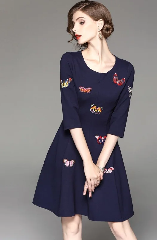 trendy bodycon dressButterfly Embroidered Midi Dress