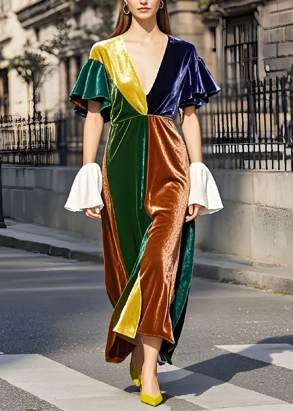 Steals and Deals draped dressStylish Colorblock V Neck Patchwork Velvet Dresses Butterfly Sleeve Steals and Deals draped dressStylish Colorblock V Neck Patchwork Velvet Dresses Butterfly Sleeve
