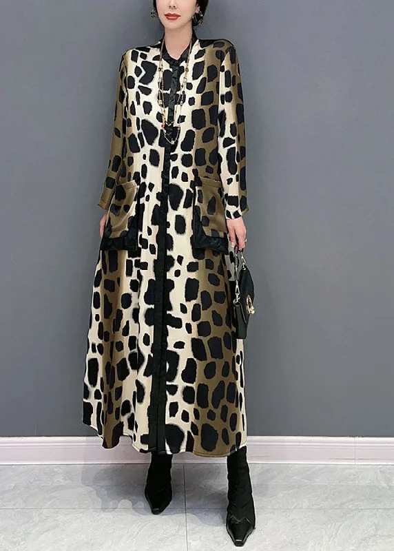 Special Discount knit dressBoho Oversized Leopard Print Silk Long Dress Spring