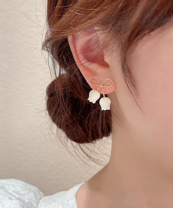 casual evening dressElegant White Sterling Silver Alloy Bow Shell Stud Earrings