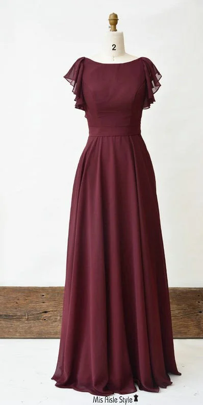 Great Deals sleek dressModest Criss Cross Back Burgundy Bridesmaid Dress