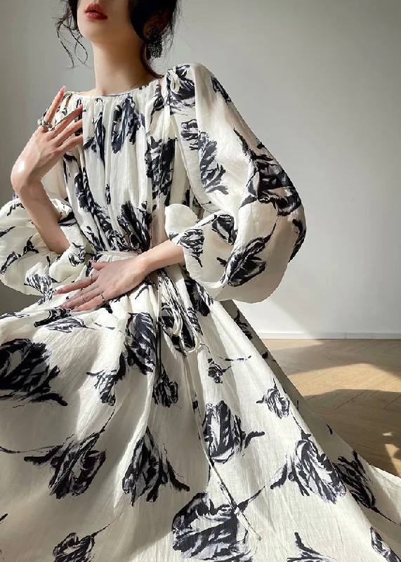 Crazy Deals sophisticated dressCasual Slash neck Print Maxi Dresses Puff Sleeve