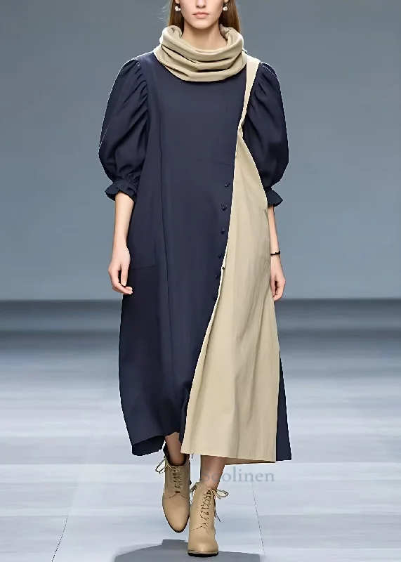 Hurry In bodycon dressElegant Navy Turtleneck Patchwork Cotton Long Dresses Half Sleeve Hurry In bodycon dressElegant Navy Turtleneck Patchwork Cotton Long Dresses Half Sleeve