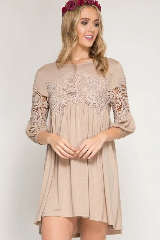 bohemian dressShift Dress W/ Crochet Lace Trim