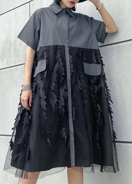 tiered dressBeautiful lapel tulle Cotton summer clothes For Women Shape Grey Dress