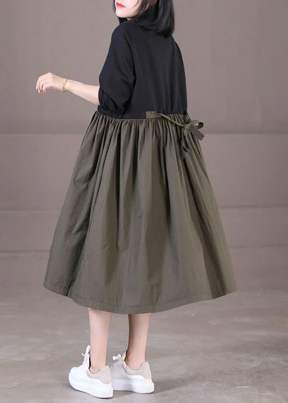Weekend Deal flowy dressFrench Army Green Peter Pan Collar Patchwork Wrinkled Cotton Dresses Long Sleeve Weekend Deal flowy dressFrench Army Green Peter Pan Collar Patchwork Wrinkled Cotton Dresses Long Sleeve