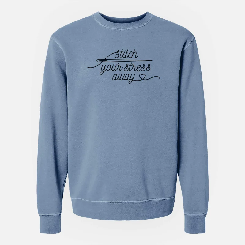 Markdowns modern sports hoodieStitch Your Stress Away - Unisex Pigment Dyed Crew Sweatshirt
