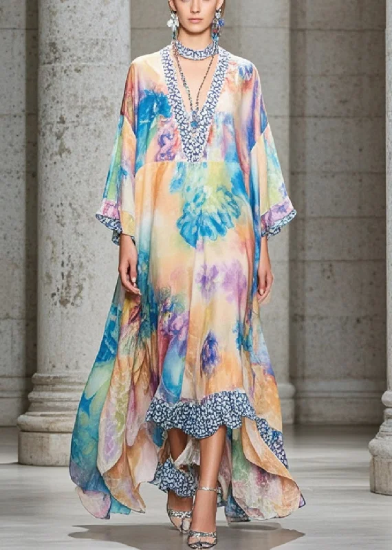 Special Price sleek dressArt Oversized Print Exra Large Hem Chiffon Beach Dresses Fall