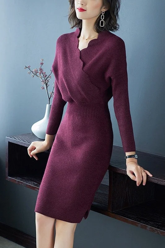 wrap dressScallop V Neck Sweater Dress