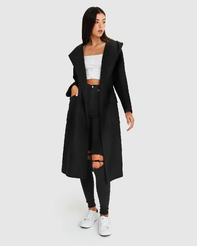 Deal Frenzy chic outerwearRunaway Wool Blend Robe Coat - Black