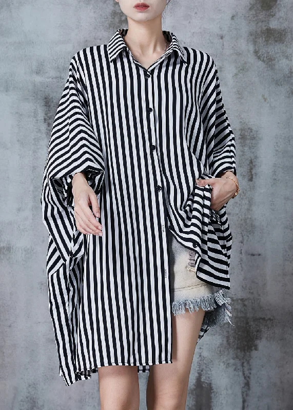 lace dressBlack Striped Chiffon Shirt Dress Oversized Batwing Sleeve