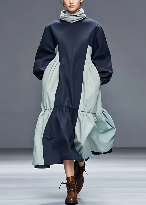 Now or Never off-shoulder dressClassy Navy Pockets Patchwork Cotton Long Dresses Fall Now or Never off-shoulder dressClassy Navy Pockets Patchwork Cotton Long Dresses Fall