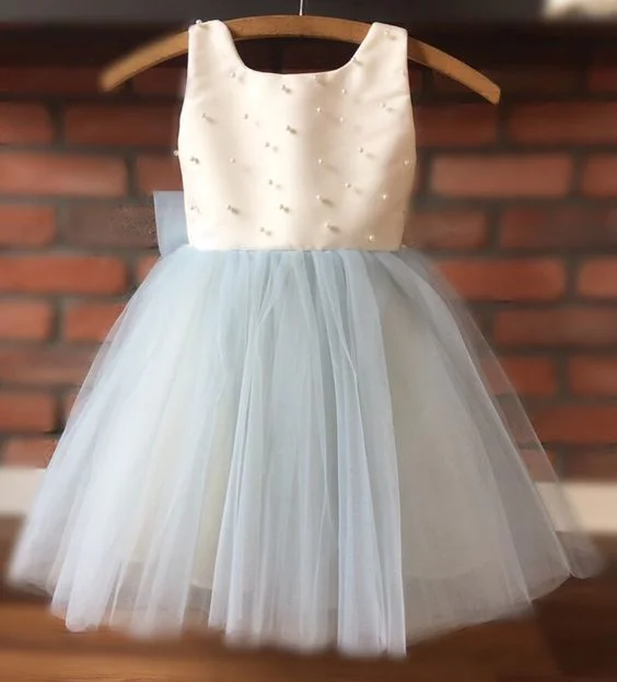 Best Bargains elegant maxi dressDusty Blue Flower Girl Dress