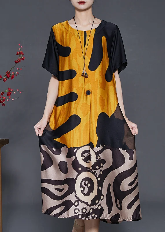 Price Drop playful dressYellow Print Silk Robe Dresses Oversized Summer