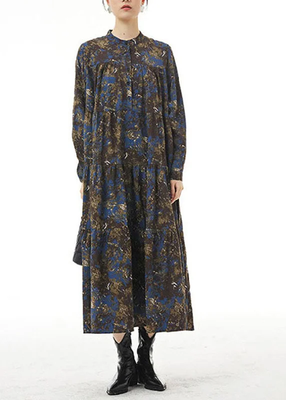 Exclusive Savings trendy dressModern Blue Stand Collar Print Wrinkled Patchwork Cotton Dresses Spring Exclusive Savings trendy dressModern Blue Stand Collar Print Wrinkled Patchwork Cotton Dresses Spring
