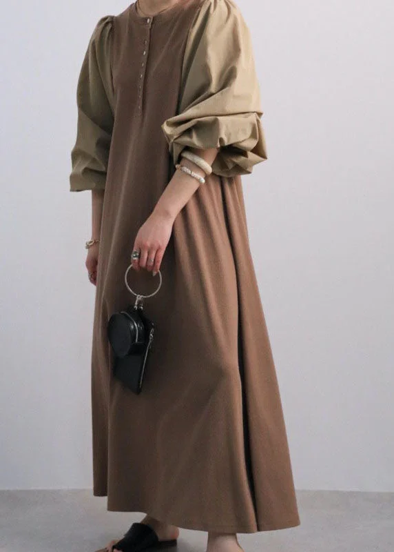 Instant Discount midi dressVintage Coffee O Neck Patchwork Cotton Dress Lantern Sleeve Instant Discount midi dressVintage Coffee O Neck Patchwork Cotton Dress Lantern Sleeve