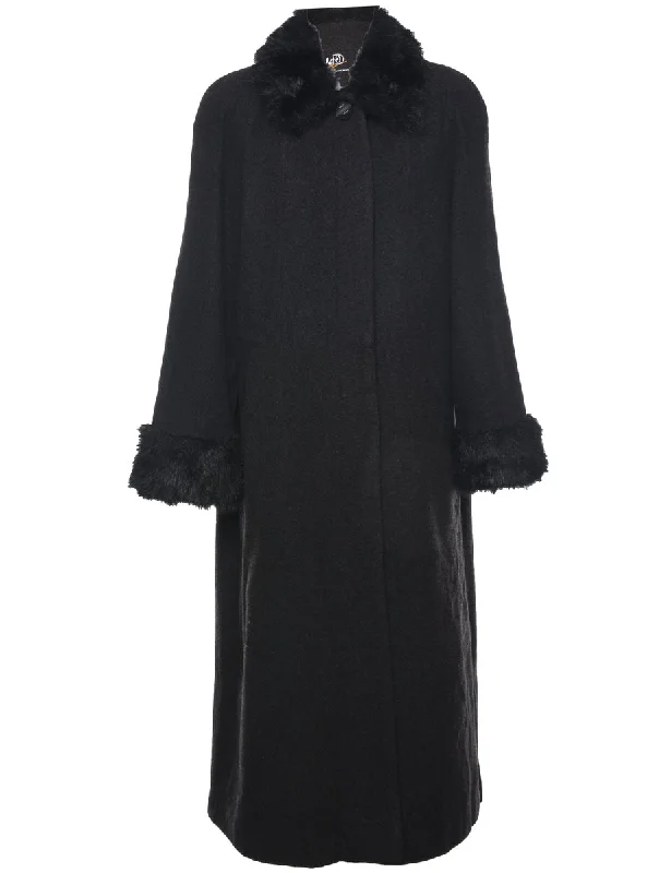 Limited Availability stylish peacoatWool Fur Collar Coat - L
