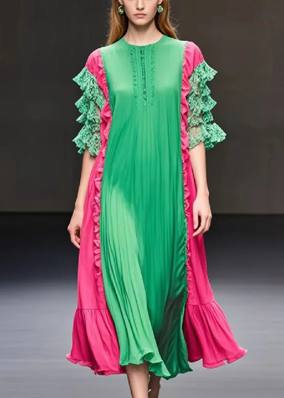 Price Slash evening dressGreen Patchwork Cotton Maxi Dress Oversized Summer