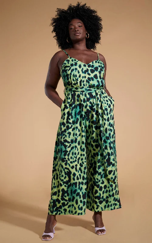 Year-End Sale Gabriella Jumpsuit in Lime Leopard