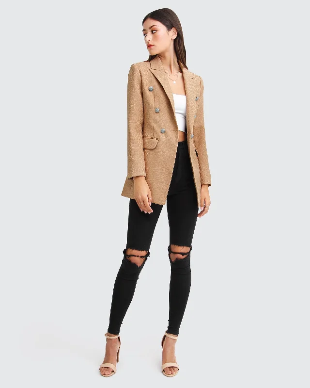 Huge Discounts outdoor adventure coatPrincess Polina Textured Weave Blazer - Camel