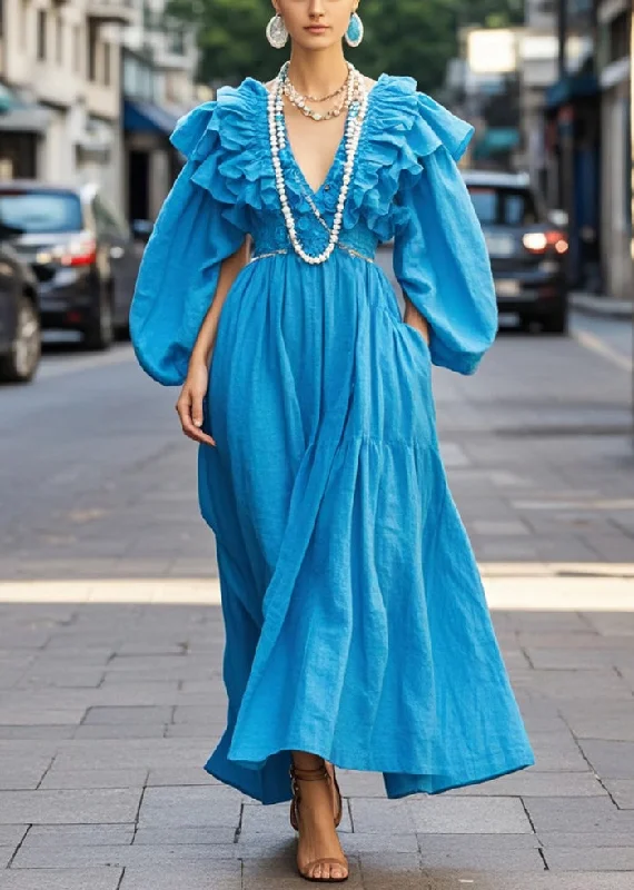 velvet dressBoho Royal Blue Ruffled Cotton Robe Dresses Spring