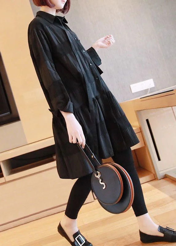 Super Bargain layered dressBlack Patchwork Cotton Shirt Dresses Oversized Spring