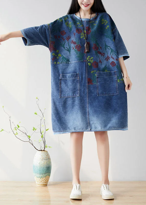 velvet dressOrganic Navy O Neck Patchwork Denim Dresses Half Sleeve