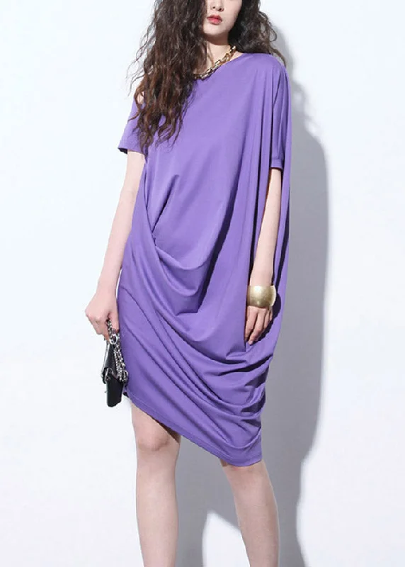 Special Promotion elegant evening dressUnique Purple O-Neck Asymmetrical Wrinkled Mid Dresses Short Sleeve Special Promotion elegant evening dressUnique Purple O-Neck Asymmetrical Wrinkled Mid Dresses Short Sleeve