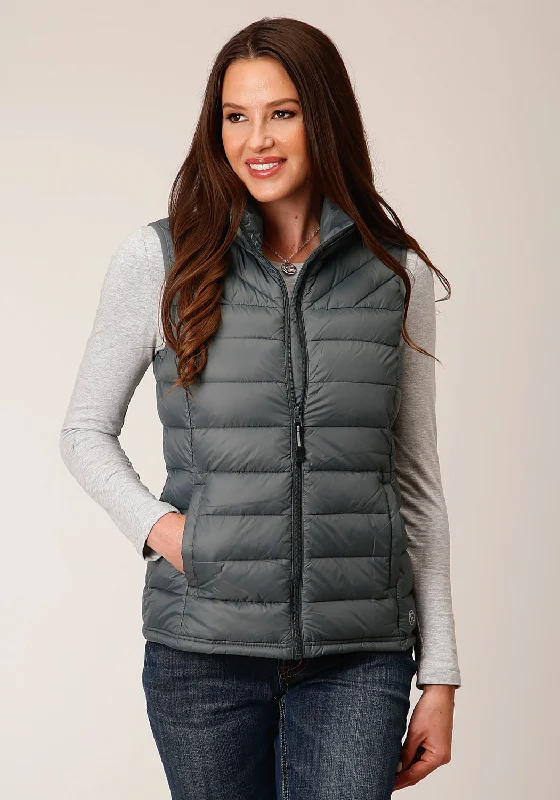 classic zip-up coatRoper Womens Coated Down Filled Silver Sage 100% Nylon Softshell Vest