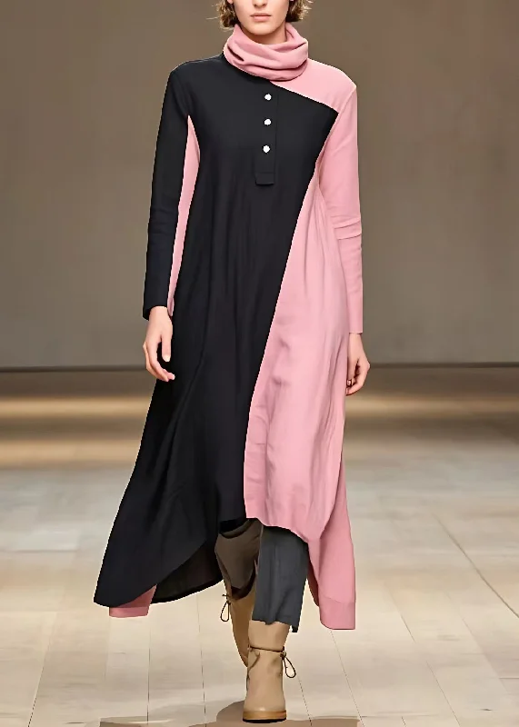Year-End Sale layered dressWomen Colorblock Turtleneck Patchwork Button Long Dress Fall Year-End Sale layered dressWomen Colorblock Turtleneck Patchwork Button Long Dress Fall