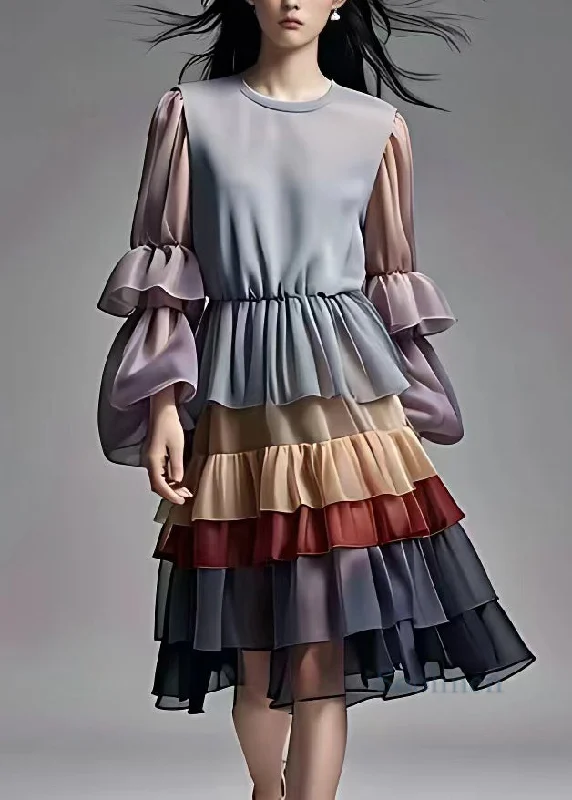 Deal Zone elegant evening dressItalian Colorblock Wrinkled Patchwork Chiffon Maxi Dress Long Sleeve Deal Zone elegant evening dressItalian Colorblock Wrinkled Patchwork Chiffon Maxi Dress Long Sleeve