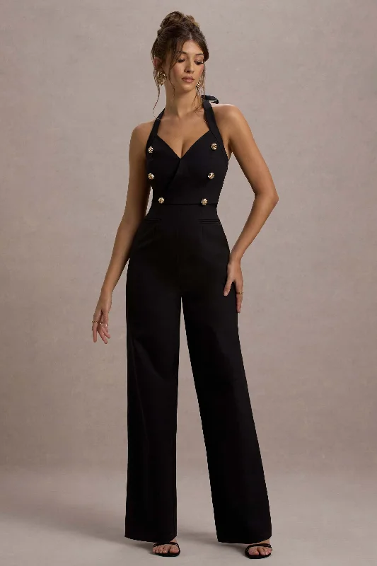 Season Finale Sale Banks | Black Tailored Halter-Neck Straight-Leg Jumpsuit