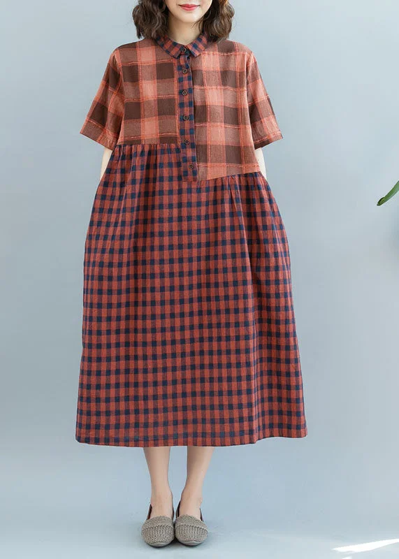 Unbeatable Prices denim dressModern Orange Chocolate Wrinkled Patchwork Plaid Cotton Linen Dress Short Sleeve Unbeatable Prices denim dressModern Orange Chocolate Wrinkled Patchwork Plaid Cotton Linen Dress Short Sleeve