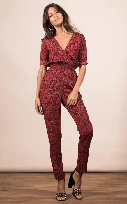 Mega Deal Zion Jumpsuit In Small Red Leopard