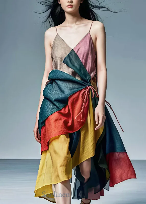 Don't Wait elegant shift dressFrench Colorblock Tie Waist Patchwork Cotton Spaghetti Strap Dress Summer Don't Wait elegant shift dressFrench Colorblock Tie Waist Patchwork Cotton Spaghetti Strap Dress Summer
