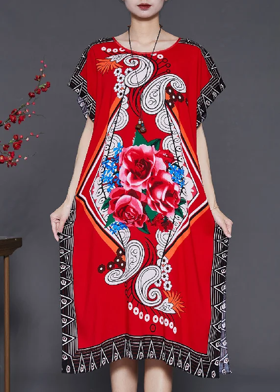 Reduced Prices flowy evening dressFrench Red Print Chiffon Long Dress Batwing Sleeve Reduced Prices flowy evening dressFrench Red Print Chiffon Long Dress Batwing Sleeve