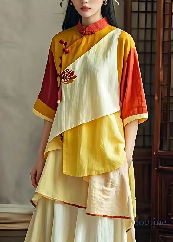 Early Access sleeveless dressClassy Yellow Stand Collar Print Button Long Dress Summer