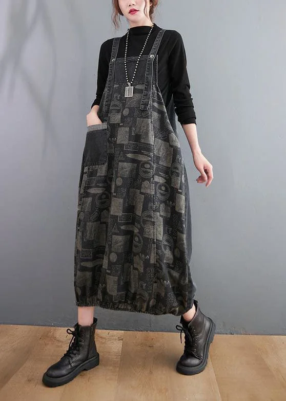 Don't Wait modern dressBlack Print Patchwork Denim Spaghetti Strap Dress Spring