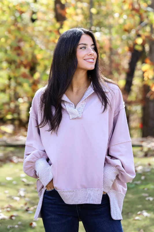 Bargain Bin minimalistic workout hoodieFINAL SALE - Harper Lavender Collared Contrast Pullover Bargain Bin minimalistic workout hoodieFINAL SALE - Harper Lavender Collared Contrast Pullover