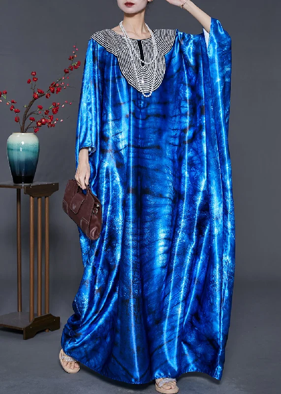 Huge Discounts office dressWomen Blue Sequins Tie Dye Silk Holiday Dress Summer