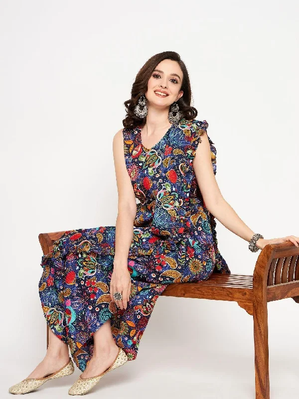 Overstock Women's Crepe Printed Dhoti Jumpsuit with Dupatta
