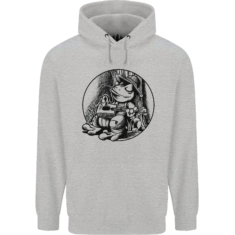 casual hoodieA Chilled Frog Playing the Guitar Guitarist Mens 80% Cotton Hoodie